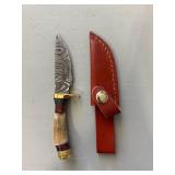 Brand New Damascus Knife with Antler Handle 6" Overall Length