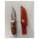 Brand New Damascus Knife with Leather Sheath 6.5" Overall Length
