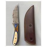 Brand New Damascus Knife with Leather Sheath 8" Overall Length