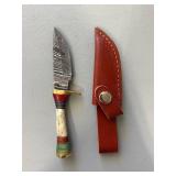 Brand New Damascus Knife with Antler Handle 6" Overall Length
