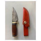 Brand New Damascus Knife with Leather Sheath 6.5" Overall Length