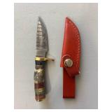Brand New Damascus Knife with Antler Handle 6" Overall Length