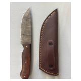 Brand New Damascus Knife with Leather Sheath 8" Overall Length