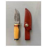 Brand New Damascus Knife with Leather Sheath 6.5" Overall Length