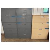 Gray and Tan Steel Filing Cabinets (Lot of 3) - contents NOT included & no keys