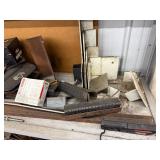 Metal Shelf With Assorted Steel Scrap Mixed Lot - cabinet contents and upper shelf contents NOT included
