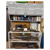 Metal Shelf With Assorted Steel Scrap Mixed Lot - cabinet contents and upper shelf contents NOT included