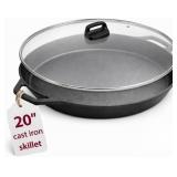 $150 Large Cast Iron Skillet 20 Inch with Lid, Pre Seasoned Cast Iron Skillet for Cooking & Frying   XL Heavy Duty Pan with Dual Handles and   Ideal for Grill, Oven, Stove, Campfire Use