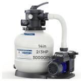 $230 AQUASTRONG 14in Sand Filter Pump for Above Ground Pool with Timer, 2/3 HP Pool Pumps Above Ground 3000 GPH for Pools up to 13000 GAL, Pool Filter with 6-Way Valve, Improved Circulation and Filtra