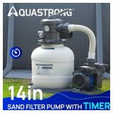 $230 AQUASTRONG 14in Sand Filter Pump for Above Ground Pool with Timer, 2/3 HP Pool Pumps Above Ground 3000 GPH for Pools up to 13000 GAL, Pool Filter with 6-Way Valve, Improved Circulation and Filtra