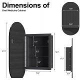 Oval Medicine Cabinet Mirror for Bathroom,Recessed Black Medicine Cabinet with Mirror, Brushed Black Mirror Cabinet with 3 Storage,Metal Edge,Wall Mounted,16x31Inch