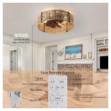 Ganeed 20" Boho Fandelier Ceiling Fan with Light, Rattan Caged Ceiling Fan with Light and Remote Control, Quiet Reversible Motor Enclosed Low Profile 6 Speeds for Bedroom Living Room Porch Kids Room