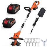OGORI Cordless Electric Garden Tiller, Mini Cultivator with 2 x 4.0Ah Batteries, 9" x 6.3" Tilling Area Portable Power Rototiller for Garden, Soil Cultivation and Weed Removal