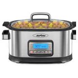 Sunvivi Slow Cooker Roaster Oven 6.5 Quart, 11 in 1 Programmable Multi-Cooker with Digital Timer, Temp Control, Keep Warm, Removable Nonstick Pot & Dishwasher-Safe Glass Lid, Sliver