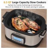 Sunvivi Slow Cooker Roaster Oven 6.5 Quart, 11 in 1 Programmable Multi-Cooker with Digital Timer, Temp Control, Keep Warm, Removable Nonstick Pot & Dishwasher-Safe Glass Lid, Sliver