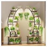$129 BACEKOLL Plant Stand Indoor with Grow Lights, 9 Tiered Metal Plant Shelf, 64" Tall Plant Stand for Indoor Plants Multiple, Large Plant Rack Display Shelf, Curved Plant Holder for Living Room, Pat