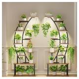 $129 BACEKOLL Plant Stand Indoor with Grow Lights, 9 Tiered Metal Plant Shelf, 64" Tall Plant Stand for Indoor Plants Multiple, Large Plant Rack Display Shelf, Curved Plant Holder for Living Room, Pat