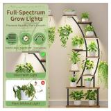 $129 BACEKOLL Plant Stand Indoor with Grow Lights, 9 Tiered Metal Plant Shelf, 64" Tall Plant Stand for Indoor Plants Multiple, Large Plant Rack Display Shelf, Curved Plant Holder for Living Room, Pat
