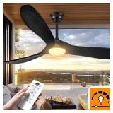 $207 Haipeel 52 Inch Black Outdoor Ceiling Fans with Lights, Wood 3 Blades Outdoor Fan with Light and Remote Control Modern Propeller Ceiling Fans for Patios Porch Garage, ETL Listed DC Motor, Matte B