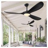 $207 Haipeel 52 Inch Black Outdoor Ceiling Fans with Lights, Wood 3 Blades Outdoor Fan with Light and Remote Control Modern Propeller Ceiling Fans for Patios Porch Garage, ETL Listed DC Motor, Matte B