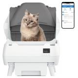 $130 Automatic Cat Litter Box Self Cleaning - App Control, Open-Design, Smart Health Monitor, Suitable for Medium Cats and Kittens, Anti-Pinch Safety, Quiet Operation - White