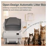 $130 Automatic Cat Litter Box Self Cleaning - App Control, Open-Design, Smart Health Monitor, Suitable for Medium Cats and Kittens, Anti-Pinch Safety, Quiet Operation - White