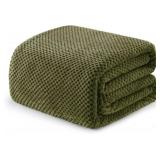 3 Pack!! Exclusivo Mezcla Fleece Bed Blanket King Size, Super Soft and Warm Blankets for Bed, Couch and Sofa Waffle Textured, Cozy, Fuzzy and Lightweight (Olive Green, 90x104 Inches)