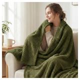 3 Pack!! Exclusivo Mezcla Fleece Bed Blanket King Size, Super Soft and Warm Blankets for Bed, Couch and Sofa Waffle Textured, Cozy, Fuzzy and Lightweight (Olive Green, 90x104 Inches)