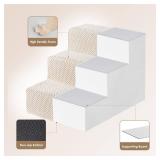 EHEYCIGA Dog Stairs for Small Dogs 13.5" H, 3-Step Dog Steps for Couch Sofa and Chair, Pet Steps for Medium Cats, Non-Slip Balanced Pet Ramp Indoor, Beige