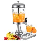 2.11 Gallon Beverage Dispenser,Silver Stainless Steel Juice Drink Dispensers with Ice Core, Leak-proof Spigot and Detachable Drip Tray for Parties, Weddings & Outdoor (silver, 2.11 Gallon)