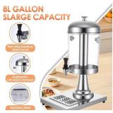 2.11 Gallon Beverage Dispenser,Silver Stainless Steel Juice Drink Dispensers with Ice Core, Leak-proof Spigot and Detachable Drip Tray for Parties, Weddings & Outdoor (silver, 2.11 Gallon)