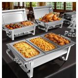 $128 Amhier Chafing Dishes for Buffet, 4 Pack 9QT Chafing Dishes with 7 Multi-Size Food Pans, Stainless Steel Chafers and Buffet Warmers Sets for Partires and Weddings, Silver