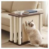 Veehoo Couch Protector from Cat Claws, Couch End Table with Cat Scratch Panel and Scratching Posts, Pet Corner Sofa Side Table Scratcher, Back Walnut, Left