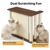 Veehoo Couch Protector from Cat Claws, Couch End Table with Cat Scratch Panel and Scratching Posts, Pet Corner Sofa Side Table Scratcher, Back Walnut, Left