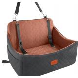Wooaidagg Dog Car Seat for Medium & Large Dogs Up to 55lbs, Memory Foam Cushion, Washable Cover, Safety Straps & Non-Slip Bottom(Black/Brown,Large)
