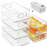 Stackable Refrigerator Organizer Bins, 6 Pack Clear Kitchen Organizer Container Bins with Handles and 20 PCS Plastic Bags for Pantry, Cabinets, Shelves, Drawer, Freezer - Food Safe, BPA Free 10"L