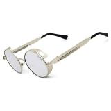 RONSOU Steampunk Style Round Vintage Polarized Sunglasses Retro Eyewear UV400 Protection Matel Frame
