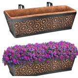Halatool Railing Window Balcony Deck Planter Boxes Outdoor, 2 Pack 24 Inch Metal Heavy Duty Planter Boxes with Coco Liner for Windowsill Fence Porch Patio Lawn