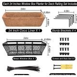 Halatool Railing Window Balcony Deck Planter Boxes Outdoor, 2 Pack 24 Inch Metal Heavy Duty Planter Boxes with Coco Liner for Windowsill Fence Porch Patio Lawn