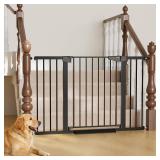 Cumbor 29.7 51.5" Extra Wide Baby Gate for Stairs, Pressure-Mounted Dog Gates for Doorways & Hallways, Auto-Close Walk-Through, No-Trip Design, Child Proof Safety, Dog/Pet Gate for Indoor Use, Black