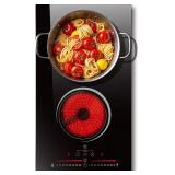 2 Burner Electric Stove 3200W, Drop-in Electric Cooktop with Slide Control, 12 Inch Ceramic Cooktop 220V, 99 Mins Timer, Safety Lock & Extended Zone, Hard Wire
