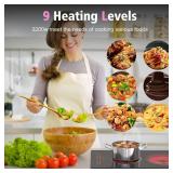 2 Burner Electric Stove 3200W, Drop-in Electric Cooktop with Slide Control, 12 Inch Ceramic Cooktop 220V, 99 Mins Timer, Safety Lock & Extended Zone, Hard Wire