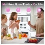 2 Burner Electric Stove 3200W, Drop-in Electric Cooktop with Slide Control, 12 Inch Ceramic Cooktop 220V, 99 Mins Timer, Safety Lock & Extended Zone, Hard Wire