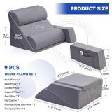 $130 Wedge Pillow Set for After Surgery Recovery, Reading Pillow with Breathable Seersucker, Adjustable Memory Foam Neck Pillow,Foam Leg Pillow,Relieves Neck,Leg Pain,Sleep Apnea(Dark Grey, 9PCS.)