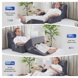 $130 Wedge Pillow Set for After Surgery Recovery, Reading Pillow with Breathable Seersucker, Adjustable Memory Foam Neck Pillow,Foam Leg Pillow,Relieves Neck,Leg Pain,Sleep Apnea(Dark Grey, 9PCS.)