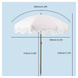 Rayjee 6.5FT Patio Umbrella with Fringe, UV Protection Beach Umbrella with Tilt & Adjustable Height, Includes Carry Bag & Ground Stake, Outdoor Umbrella for Pool, Garden, Backyard