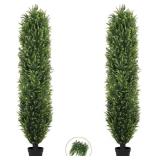 $190 THE BLOOM TIMES 6FT Tall Artificial Cedar Topiary Trees Set of 2, UV Resistant Large Faux Cypress Evergreen Plants for Outdoor Planters, Realistic Fake Bushes & Shrubs for Front Porch Christmas D