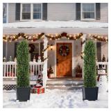 $190 THE BLOOM TIMES 6FT Tall Artificial Cedar Topiary Trees Set of 2, UV Resistant Large Faux Cypress Evergreen Plants for Outdoor Planters, Realistic Fake Bushes & Shrubs for Front Porch Christmas D