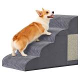 Dog Stairs for Small Dogs, 4-Step Dog Ramp for Bed 19.7" H, Dogs Steps for Bed, Couch, Pet Stairs with Non-Slip Bottom Design, Cat Scratching, High Density Foam Portable Pet Steps, Indoor, Grey