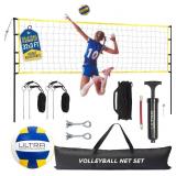Volleyball Net for Backyard, Beach, Home, Includes 32x3 Ft Regulation Size Net, 8.5-Inch PU Volleyball, Carrying Bag, Boundary Lines, Steel Poles & Pump, Portable Volleyball Net Outdoor and Indoor